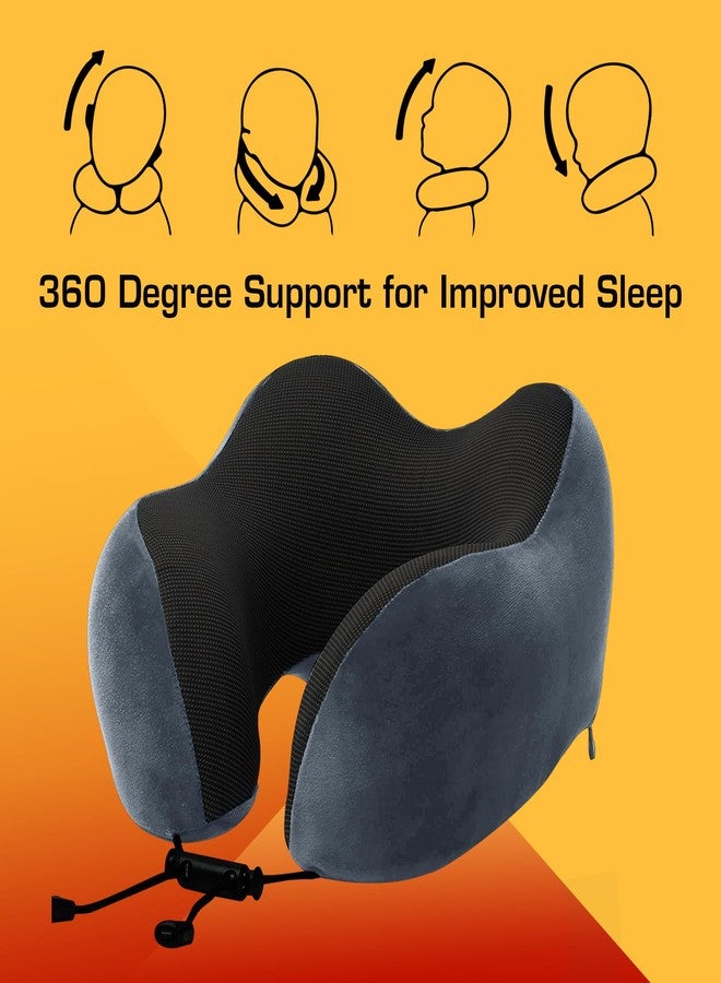Billebon Premium Memory Foam Travel Neck Pillow Combo with Soft Eye Mask, Carry Bag and Ear Plugs (Grey) - Standard - Image 3